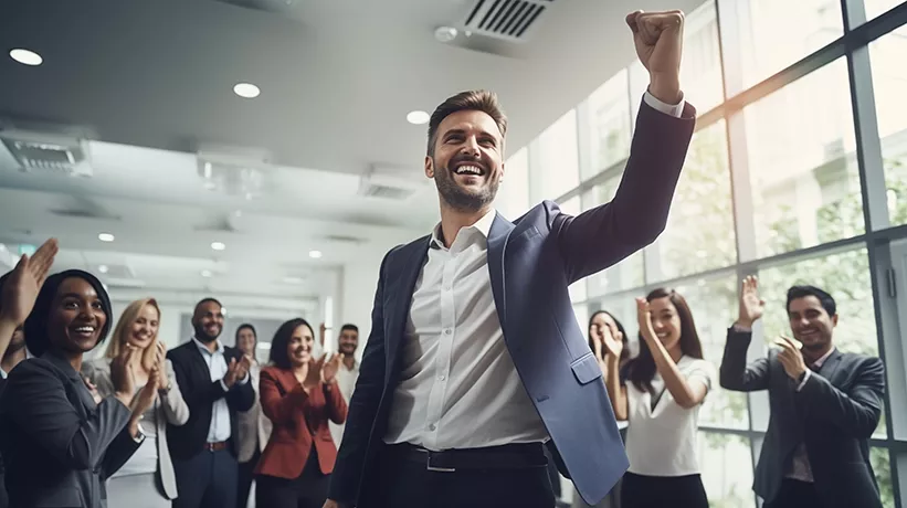 Employee receiving recognition 