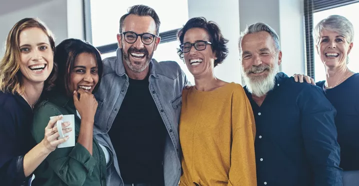group smiling employees