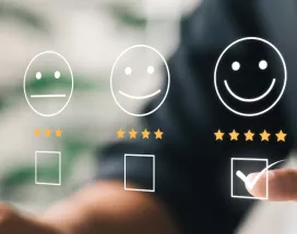 Shows an employee selecting an scale whether they are happy or not with their job