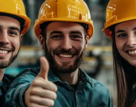 Three frontline employees giving a thumbs up