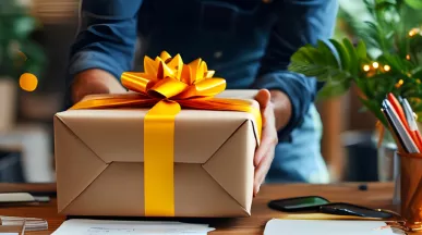 An employee giving their boss a gift on National Boss's Day