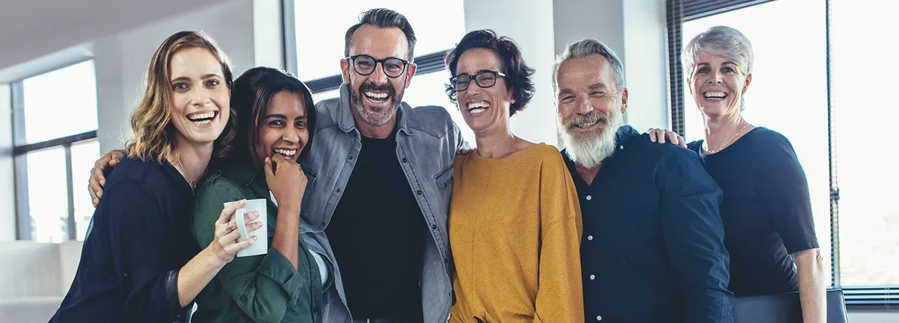 group smiling employees