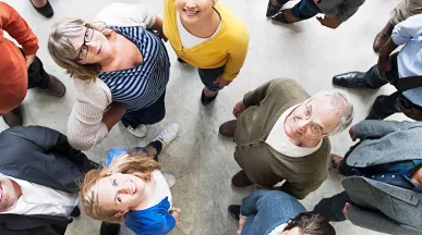 group of people looking up